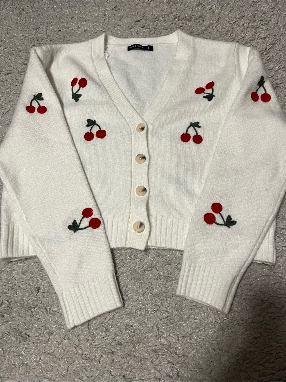 moon & madison White Cropped Cherry Embroidered Cardigan